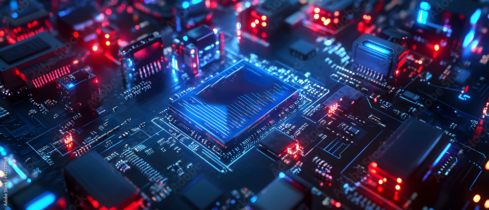 Poster a close-up view with the acronym cpu displayed on a microchip, representing the concept of central p