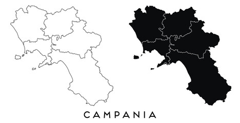 Campania map of regions districts vector black on white and outline
