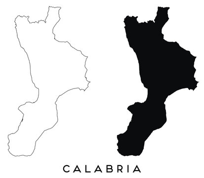 Calabria map outline and black silhouette vector