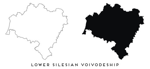 Obraz premium Lower Silesian Voivodeship map outline and black silhouette vector