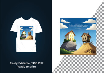 WebHouse constructed on the sand vs house constructed on a rock. Parable of the wise and foolish builders. Gospel of Matthew.Luxury modern house in the beach with sea views tshirt design vector