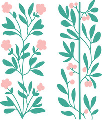 Assortment of detailed modern plants in Art Nouveau style, decorative and ornate for graphics, classical art, Art Deco, and hand-drawn vector designs.