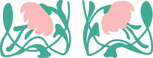 Array of contemporary plants in Art Nouveau style, ornate and detailed for graphic resources, classical and Art Deco art, hand-drawn vector designs.