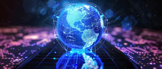 Obraz premium Mobile global internet communications with a smartphone connecting to web via wireless satellite