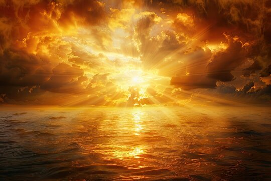 Gold Sunset. Abstract Background of Bright Colours with Dark Clouds Over the Horizon