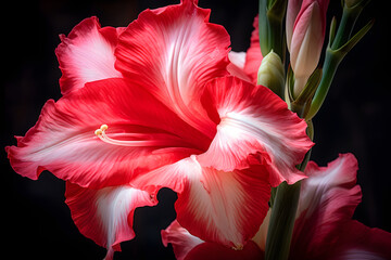 Stunning Gladiolus: A Close-Up Encounter with Nature's Radiant Bloom in the Tranquility of a Morning Garden