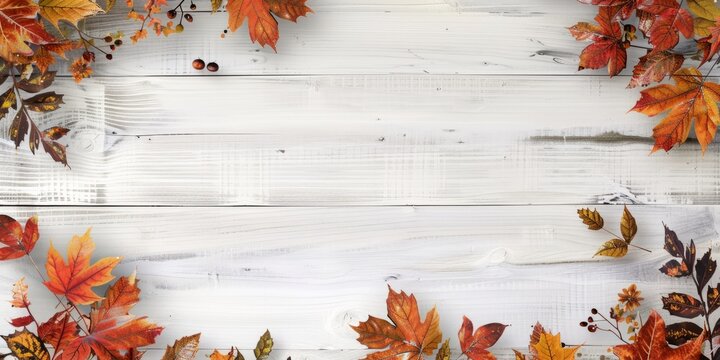 White wood Surface with fall themed border.