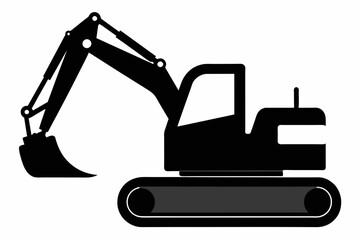 Excavator silhouette on white background