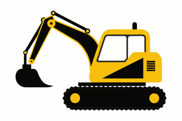 Excavator silhouette on white background