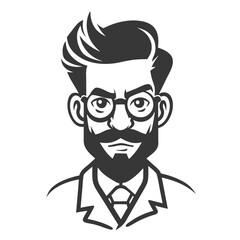 Professor Character Vector Illustration Cartoon Comic Style Retro Glasses Beard Simple Design