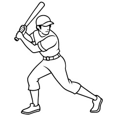Baseball Player Batting Vector Illustration Line Art Sports Graphic for Print and Web Design