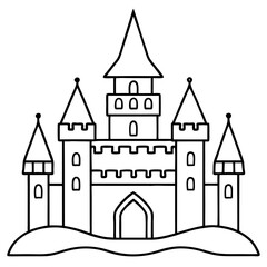 Obraz premium Medieval Castle Outline Vector Illustration for Coloring Book and Educational Materials