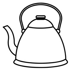 Obraz premium Black and White Kettle Outline Vector Illustration of Kitchen Appliance for Culinary Design Concepts