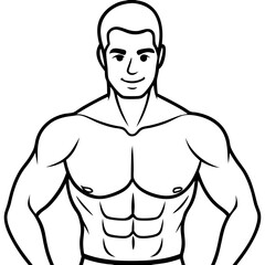 Fototapeta premium Vector Illustration Muscular Male Fitness Man Cartoon Flexing Black White Illustration 