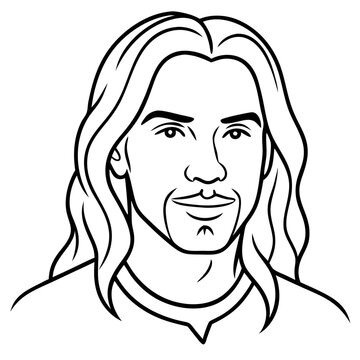 recommend clip art: Vector Illustration Young Man Long Hair Male Portrait Black White Line Art Drawing