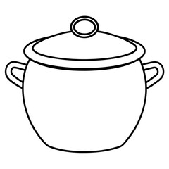 Obraz premium Vector Illustration Cooking Pot Simple Kitchenware Black and White Outline Drawing