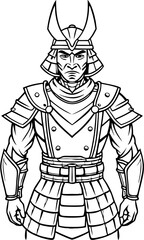 Obraz premium Samurai Warrior Illustration in Traditional Armor Black and White Vector Art for History and Culture