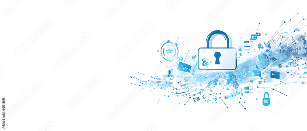 Poster a high-tech banner design where the text data security with a digital padlock design