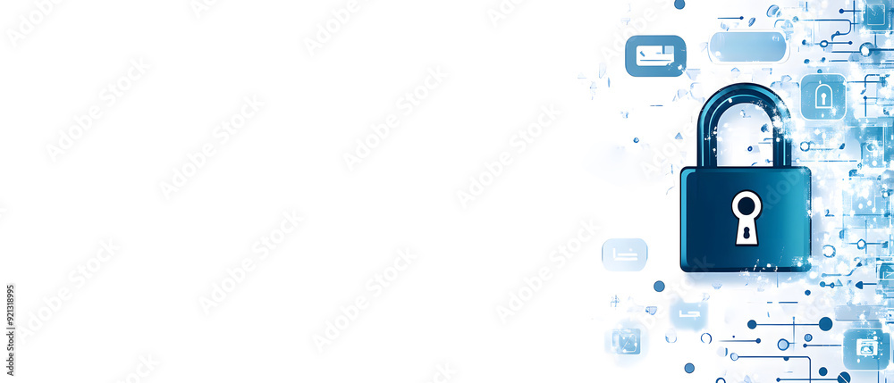Poster a high-tech banner design where the text data security with a digital padlock design