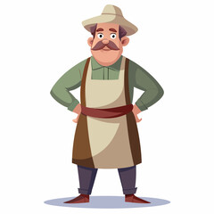 A middle-aged man in a robe and apron with a cap on his head art vector illustration