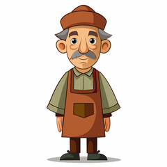 A middle-aged man in a robe and apron with a cap on his head art vector illustration