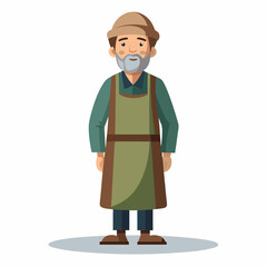 A middle-aged man in a robe and apron with a cap on his head art vector illustration