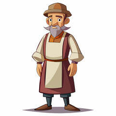A middle-aged man in a robe and apron with a cap on his head art vector illustration