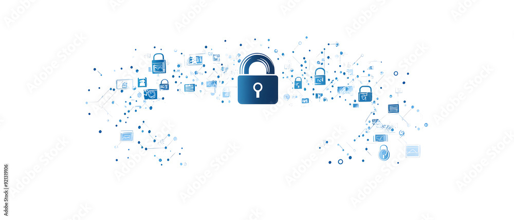 Poster a high-tech banner design where the text data security with a digital padlock design