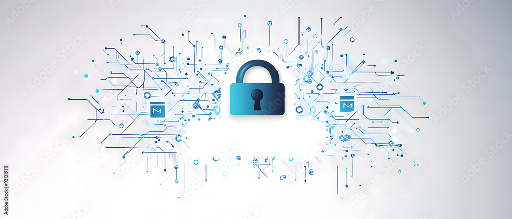 Poster a high-tech banner design where the text data security with a digital padlock design