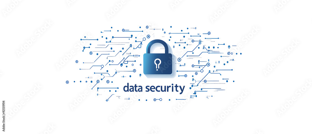 Poster a high-tech banner design where the text data security with a digital padlock design