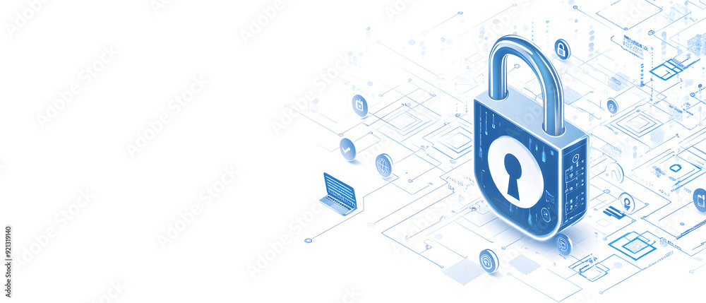 Poster a high-tech banner design where the text data security with a digital padlock design
