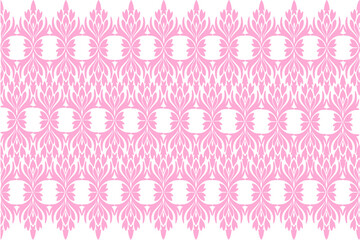 Seamless fabric pattern. Native European pink damask pattern, white background. Illustration, vector, curtain, burlap.