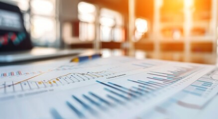Business Analytics Report With Graphs on Table During Sunset in Modern Office