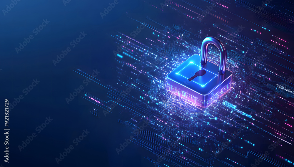 Fototapete a high-tech banner design with text data encryption with a digital padlock, symbolizing the robust i