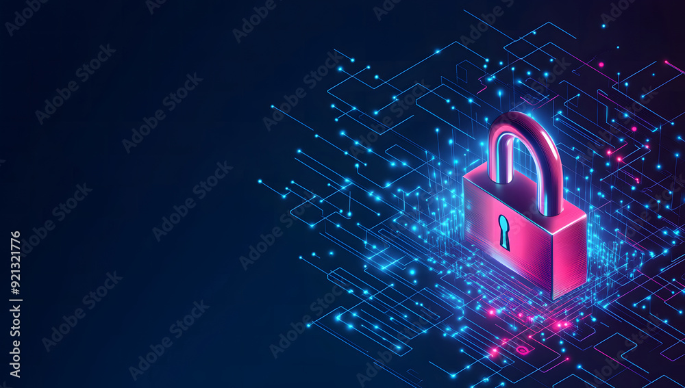 Fototapete a high-tech banner design with text data encryption with a digital padlock, symbolizing the robust i