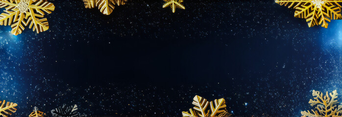 Naklejka premium The banner is a dark blue Christmas background with snowflakes on the edge with an empty space for text in the center. a greeting card