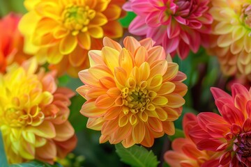 Good Luck Card with Colorful Dahlia Flowers Bouquet for Wishing Success and Fortune