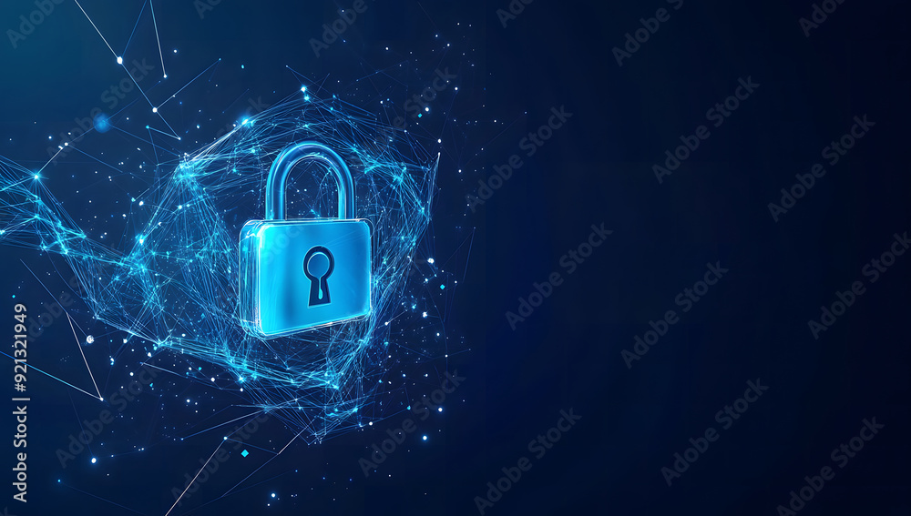 Fototapete a high-tech banner design with text data encryption with a digital padlock, symbolizing the robust i