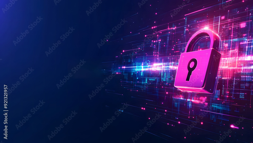 Fototapete a high-tech banner design with text data encryption with a digital padlock, symbolizing the robust i