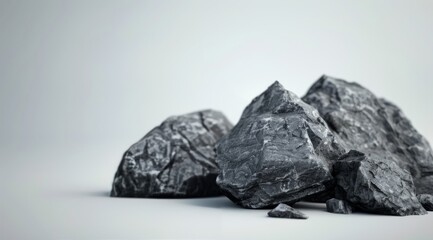Black Rough Rocks Piled on Light Background