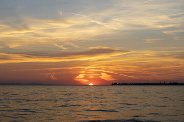 Sunset and golden hour over Lindau Bodensee / Lake Constance