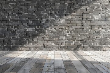 Gray Brick Wall in Loft Interior. Three-Dimensional Render Mock Up for Apartment Banner