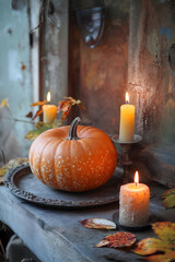 Halloween party pumpkin candles spooky decorations Halloween-themed posters fall season