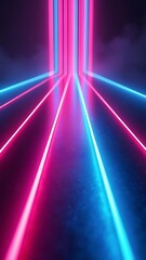 Fototapeta premium 3d rendering, abstract neon background with ascending pink and blue glowing lines. Fantastic wallpaper with colorful laser rays