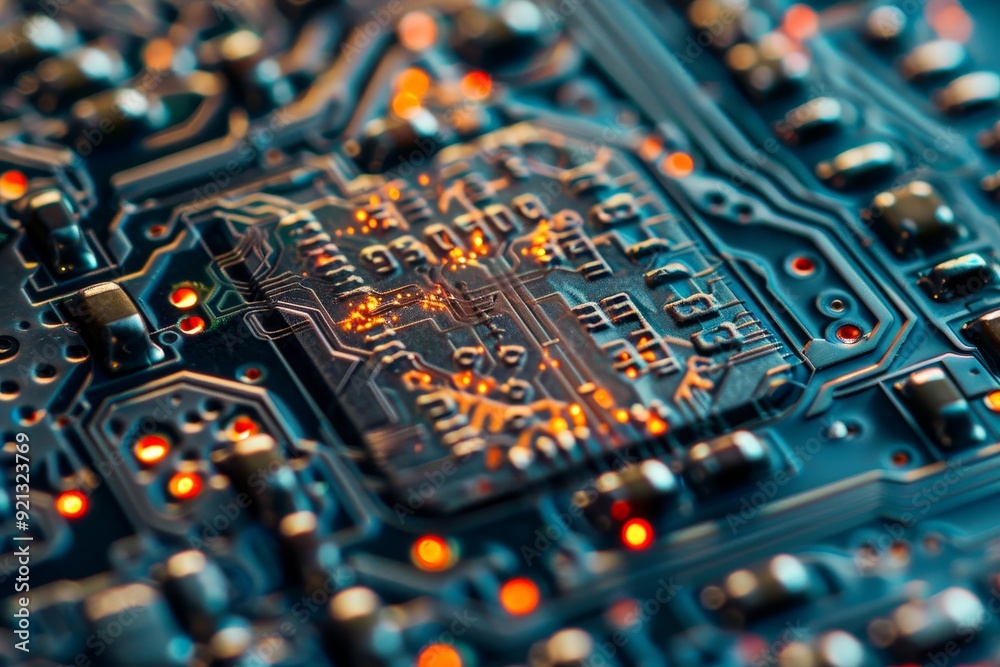 Poster intricate pattern of numbers and security features on an electronic circuit board, intricate pattern