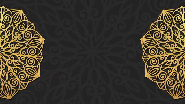 Gold and black paper mandala ornament background looping smoothly, arabic islamic style for any purpose. Abstract digital gold color mandala footage. Floral vintage decorative element's oriental