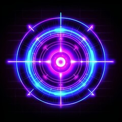 Neon target graphic with glowing circles and crosshair design
