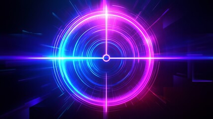 Fototapeta premium Neon circular light pattern with vibrant colors on a dark background