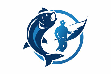 Logo template fish and fisherman vector design illustration on white background