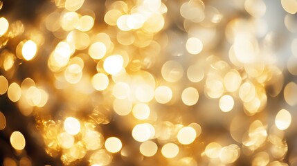 Obraz premium Gold abstract bokeh and Glitter vintage lights background. Christmas celebration. AI generated image